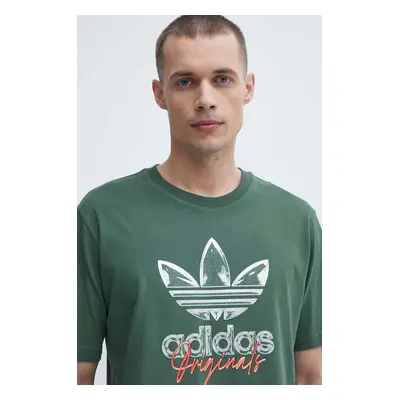 Bavlněné tričko adidas Originals zelená barva, s potiskem, IS0228