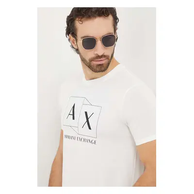 Bavlněné tričko Armani Exchange béžová barva, s potiskem, 3DZTAD ZJ9AZ