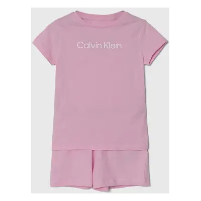 Dětské bavlněné pyžamo Calvin Klein Underwear růžová barva, s potiskem