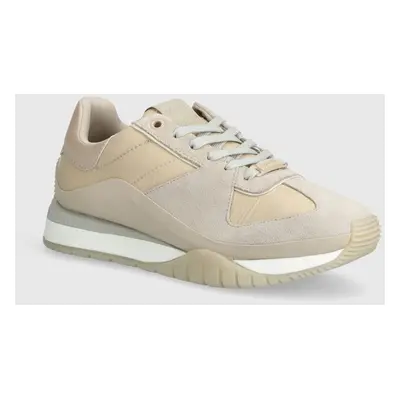 Sneakers boty Calvin Klein RUNNER LACE UP LTH/NYLON béžová barva, HW0HW02130