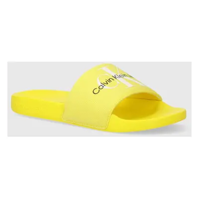 Pantofle Calvin Klein Jeans SLIDE MONOGRAM CO dámské, bílá barva, YW0YW00103