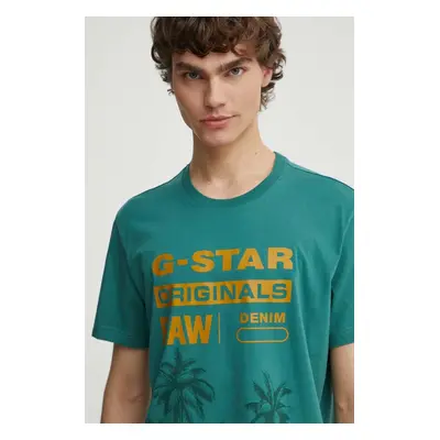 Bavlněné tričko G-Star Raw zelená barva, s potiskem, D24681-336