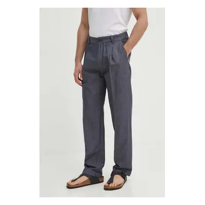 Kalhoty Pepe Jeans RELAXED PLEATED LINEN PANTS pánské, šedá barva, ve střihu chinos, PM211700