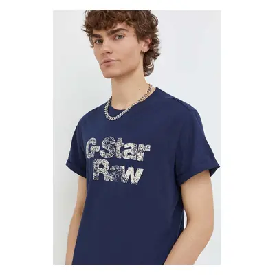 Bavlněné tričko G-Star Raw tmavomodrá barva, s potiskem