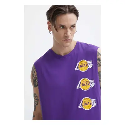 Bavlněné tričko New Era fialová barva, LOS ANGELES LAKERS