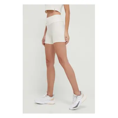 Kraťasy adidas dámské, béžová barva, hladké, medium waist, IP2275