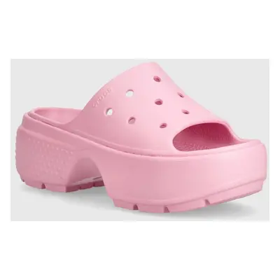 Pantofle Crocs Stomp Slide dámské, růžová barva, na platformě, 209346