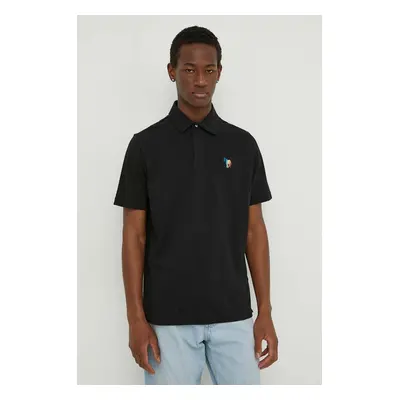 Polo tričko se lněnou směsí PS Paul Smith černá barva, s aplikací, M2R.980XE.M22021