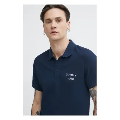 Bavlněné polo tričko Tommy Jeans tmavomodrá barva, s aplikací, DM0DM18927