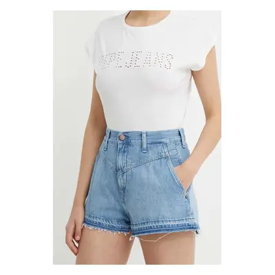 Džínové šortky Pepe Jeans A-LINE SHORT UHW SKY dámské, hladké, high waist, PL801114