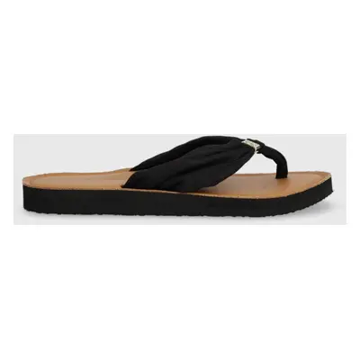 Žabky Tommy Hilfiger TH ELEVATED BEACH SANDAL dámské, černá barva, na plochém podpatku, FW0FW069