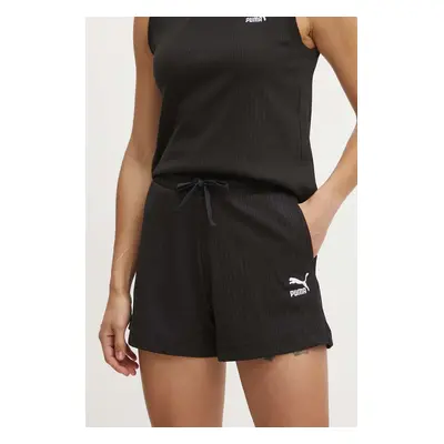 Kraťasy Puma dámské, černá barva, s aplikací, high waist, 624254