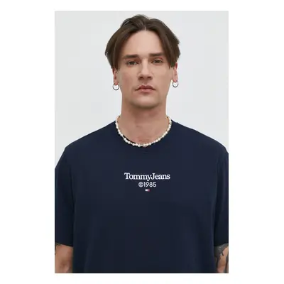 Bavlněné tričko Tommy Jeans tmavomodrá barva, s potiskem, DM0DM18569