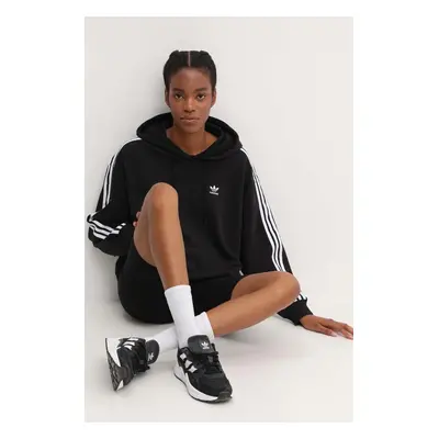 Mikina adidas Originals 3-Stripes Hoodie dámská, černá barva, s kapucí, s aplikací, IU2418