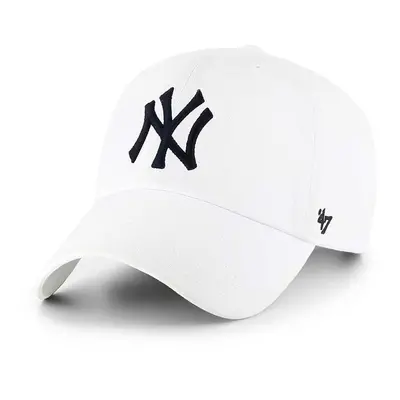 Bavlněná baseballová čepice 47brand MLB New York Yankees bílá barva, s aplikací, B-RGW17GWS-WHA