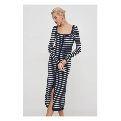 Šaty s příměsí lnu Pepe Jeans FRANCES DRESS tmavomodrá barva, midi, PL953526