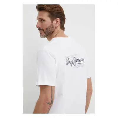 Bavlněné tričko Pepe Jeans SINGLE CLIFORD bílá barva, s potiskem, PM509367