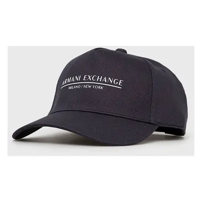 Bavlněná čepice Armani Exchange tmavomodrá barva, s potiskem