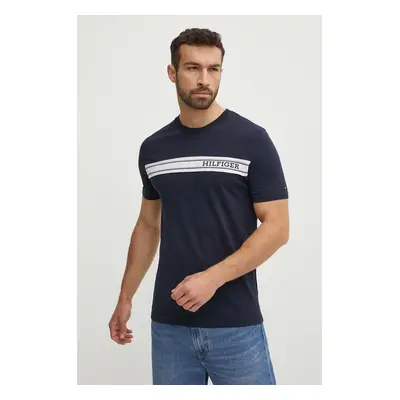 Bavlněné tričko Tommy Hilfiger tmavomodrá barva, s aplikací, UM0UM03196