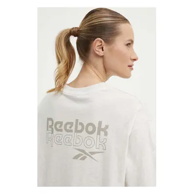 Bavlněné tričko Reebok béžová barva, 100075401