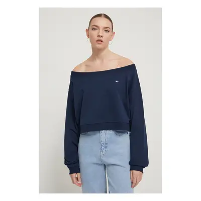 Mikina Tommy Jeans dámská, tmavomodrá barva, hladká, DW0DW17956