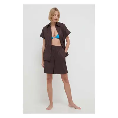 Plážová košile Max Mara Beachwear dámská, hnědá barva, regular, s klasickým límcem, 241611101960