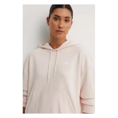 Mikina New Balance French Terry Small Logo Hoodie dámská, růžová barva, s kapucí, s aplikací, WT