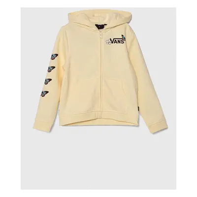 Dětská bavlněná mikina Vans FLUTTER FLY ZIP HOODIE žlutá barva, s kapucí, s potiskem