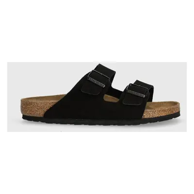 Semišové pantofle Birkenstock Arizona pánské, černá barva, 1027152