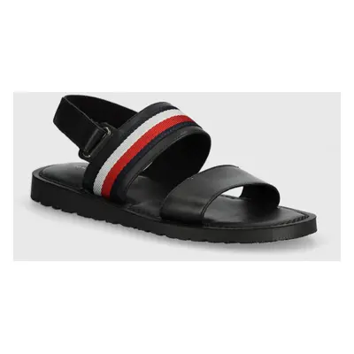 Sandály Tommy Hilfiger CORE LTH STRAPPY SANDAL pánské, černá barva, FM0FM05009