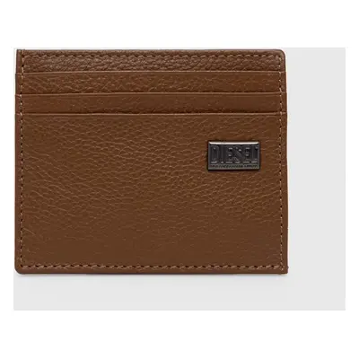 Kožené pouzdro na karty Diesel MEDAL-D CARD HOLDER 6 WALLET hnědá barva, X09910.P0685