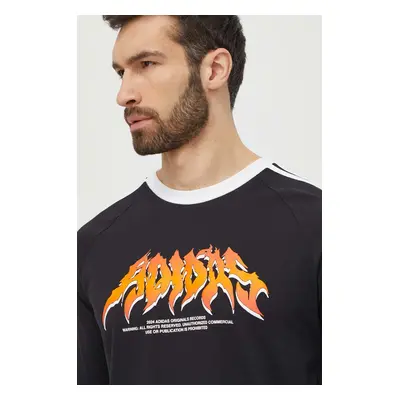 Bavlněné tričko s dlouhým rukávem adidas Originals Flames černá barva, s potiskem, IS0206