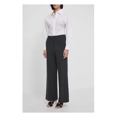 Kalhoty Dkny dámské, šedá barva, široké, high waist, D2A4K701