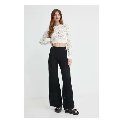 Kalhoty Twinset dámské, černá barva, široké, high waist