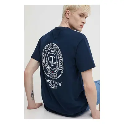 Bavlněné tričko Tommy Jeans tmavomodrá barva, s aplikací, DM0DM18578