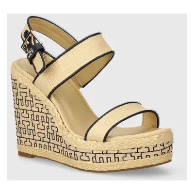 Sandály Tommy Hilfiger PLATFORM TH MONO RAFIA WEDGE béžová barva, FW0FW08052