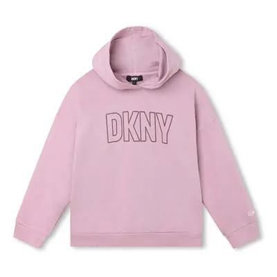 Dětská bavlněná mikina Dkny fialová barva, s kapucí, s potiskem