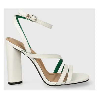 Kožené sandály Tommy Hilfiger TH LEATHER BLOCK HIGH HEEL bílá barva, FW0FW07752