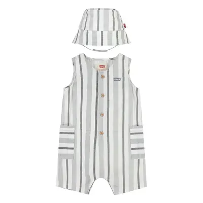 Dětské dupačky ze směsi lnu Levi's LVB STRIPE ROMPER & BUCKET HAT