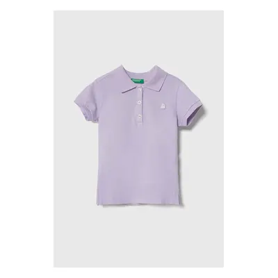 Dětské polo tričko United Colors of Benetton fialová barva, s límečkem