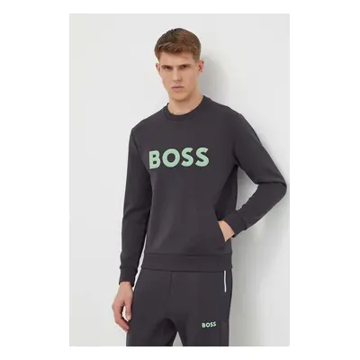 Mikina Boss Green pánská, šedá barva, s aplikací, 50510350