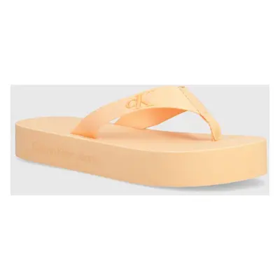 Žabky Calvin Klein Jeans FLATFORM FLIPFLOP JELLY dámské, oranžová barva, na plochém podpatku, YW