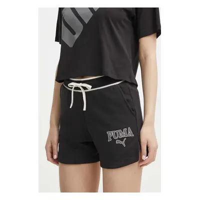 Kraťasy Puma SQUAD dámské, černá barva, s potiskem, high waist, 678704