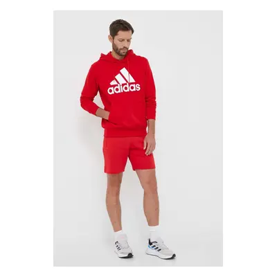 Bavlněná mikina adidas pánská, červená barva, s kapucí, vzorovaná, IC9365