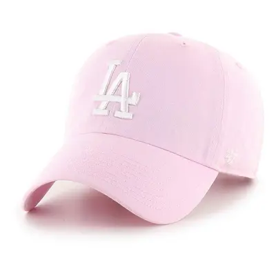 Bavlněná baseballová čepice 47brand MLB Los Angeles Dodgers růžová barva, s aplikací, B-RGW12GWS