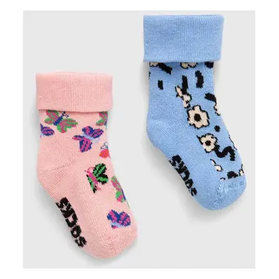 Dětské ponožky Happy Socks Kids Butterfly Baby Terry Socks 2-pack růžová barva