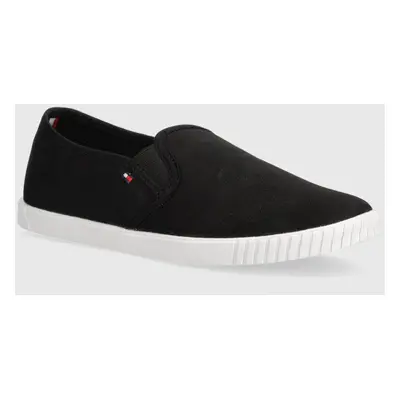 Tenisky Tommy Hilfiger CANVAS SLIP-ON SNEAKER dámské, černá barva, FW0FW07806