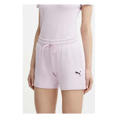 Bavlněné šortky Puma BETTER ESSENTIALS růžová barva, hladké, high waist, 680974