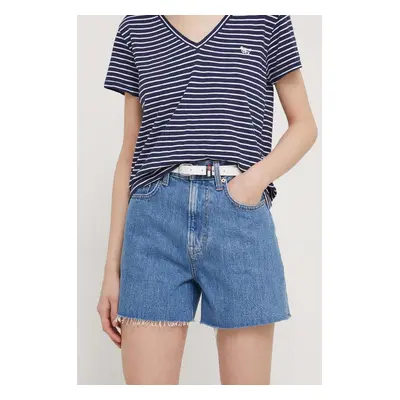 Džínové šortky Tommy Jeans dámské, hladké, high waist, DW0DW17646