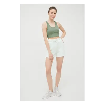 Kraťasy Guess dámské, tyrkysová barva, s potiskem, high waist